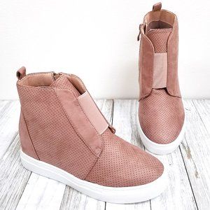 New Blush Pink Hidden Wedge High Top Sneakers